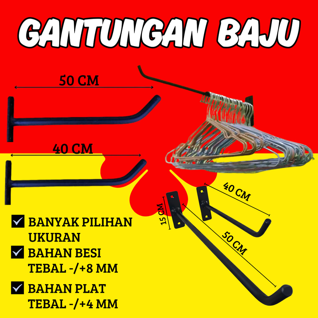 gantungan baju dinding besi serbaguna kaitan besi
