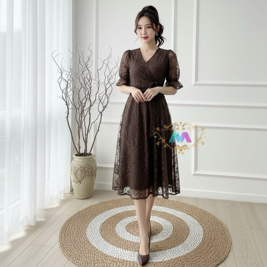 MIDI DRESS NATAL LIVINA READY 3UKURAN M L XL / REKOMENDASI OUTFIT BAJU PESTA KONDANGAN WANITA GAYA K