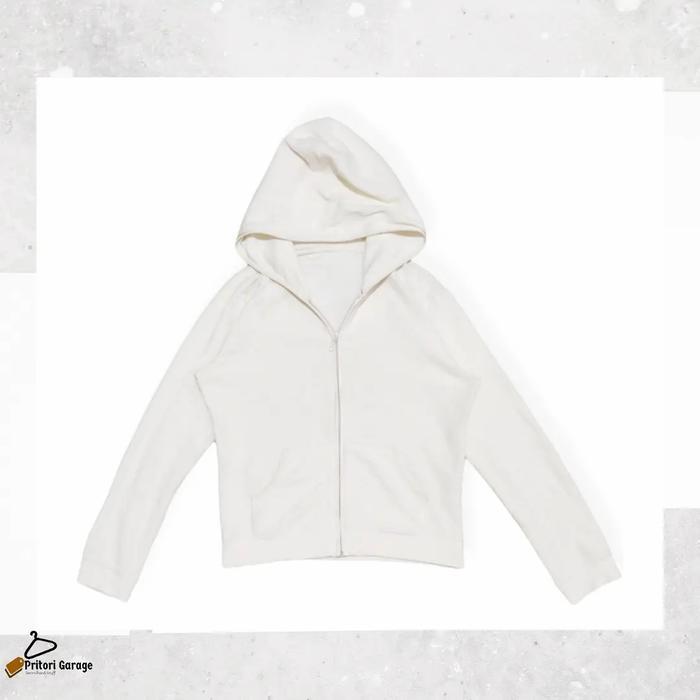 Zipper Hoodie Fleece Wool Jacket Uniqlo Basic White Bone Color Vintage