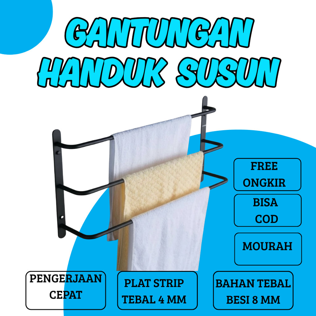 Gantungan handuk 3 susun / Rak handuk kamar mandi 3 susun / gantungan handuk tempel dinding
