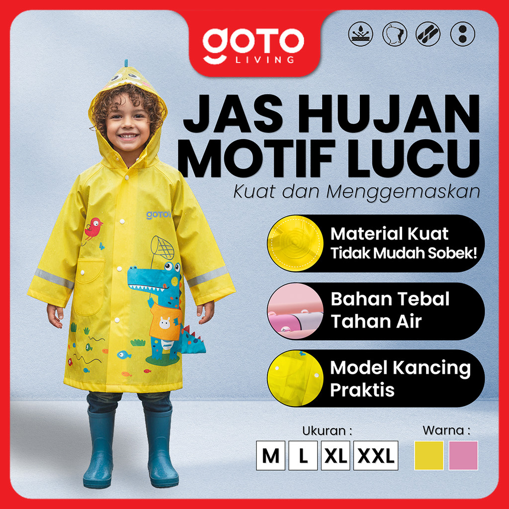 Goto Ageo Raincoat Kids Mantel Jas Hujan Jubah Anak Balita Motif Lucu
