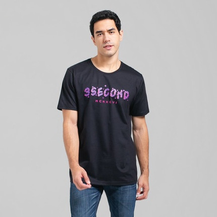 3Second Kaos Pria Oblong Lengan Pendek Katun Typhorgraphy Hitam 101022