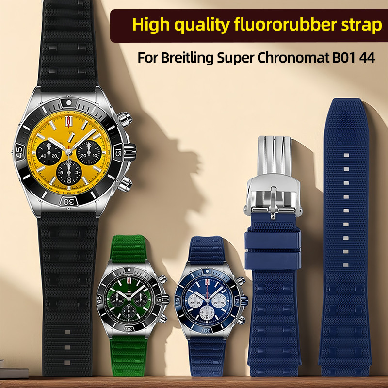 22mm 24mm Viton strap For Breitling Super Chronomat B01 44 watchband FKM fluororubber strap AVENGER 