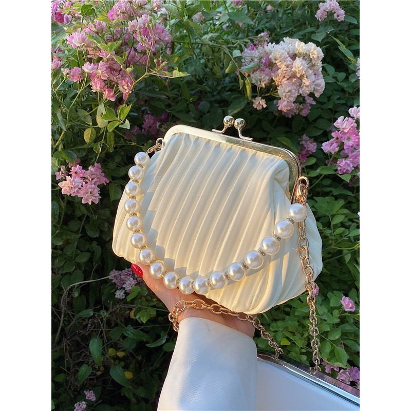 STARDUST BAG Tas Mutiara Wanita Baru Tas Selempang Rantai Modis Tas Kerang Bertekstur