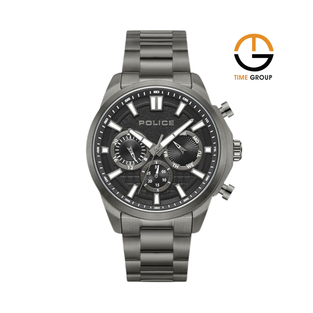 JAM TANGAN PRIA POLICE PEWJK0021003 QUARTZ MULTIFUNCTION BLACK DIAL STAINLESS STEEL STRAP