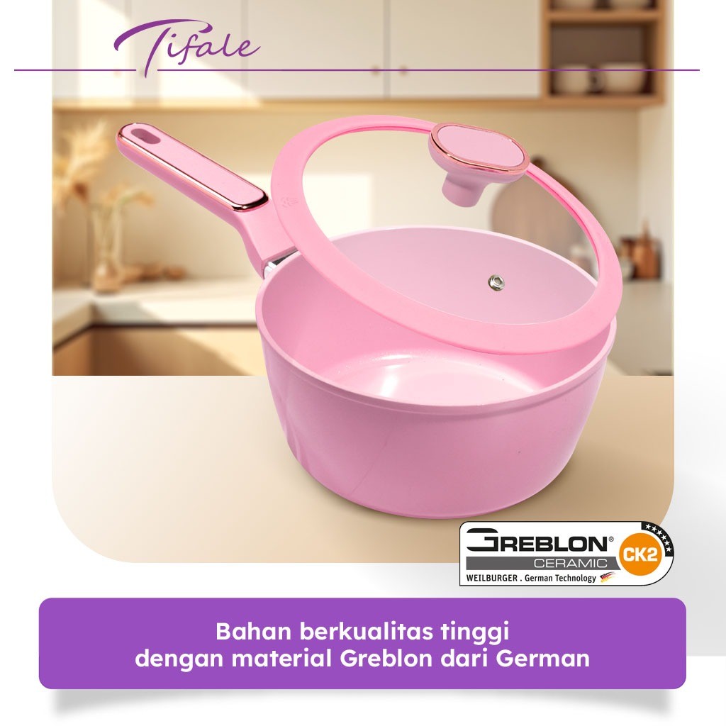 Aesthetic Jolie Sauce Pan 20CM Pink Panci Granit Marble Anit Lengket Panci Mpasi