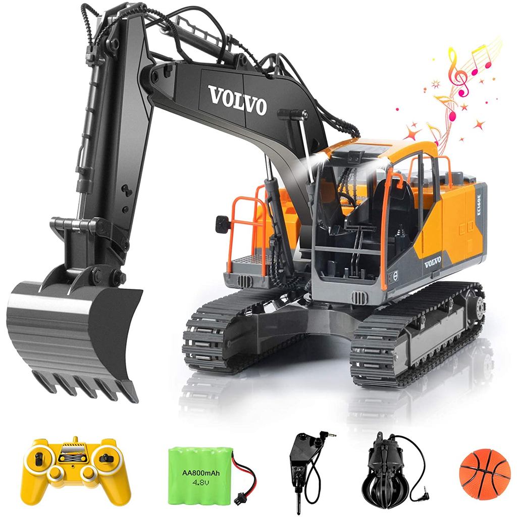 RC Excavator 3 in 1 Construction Metal Remote Control Excavator Shovel Drill 17 Channel 1/16 Full Fu