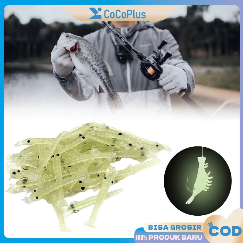 100PCS Umpan Mancing Udang Palsu Kecil 4CM Glowing In The Dark Bercahaya Luminous Soft Lure Udang Ti