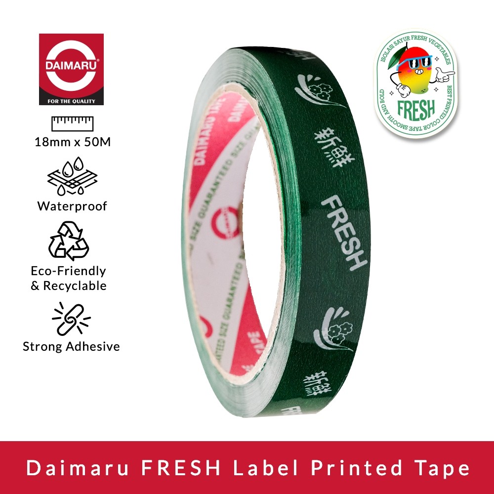 Daimaru OPP Printed Tape Lakban Fresh 18mm x 50M Hijau Tua Single Side Adhesive untuk Pengepakan Bar