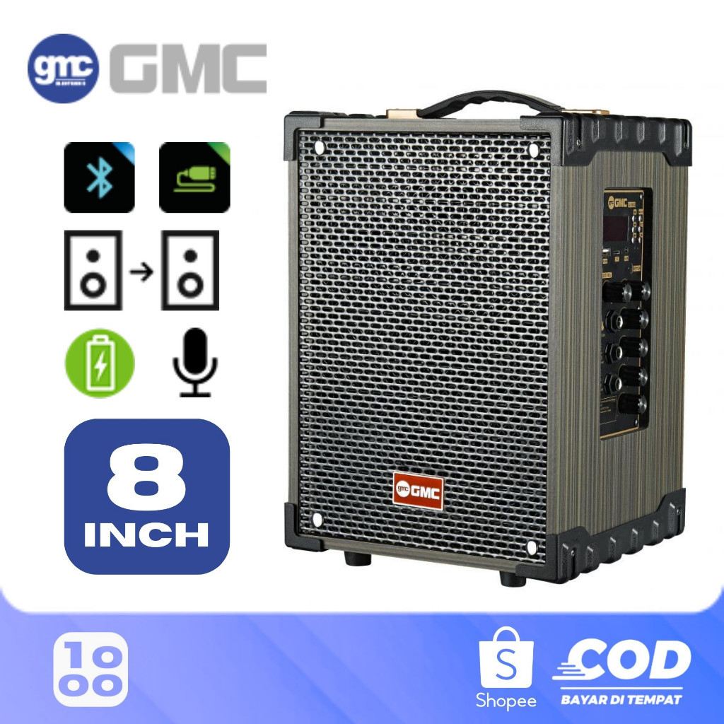 Salon Speaker Bluetooth GMC 8 Inch 899P Free 2 Mic Wireless 125 Watt