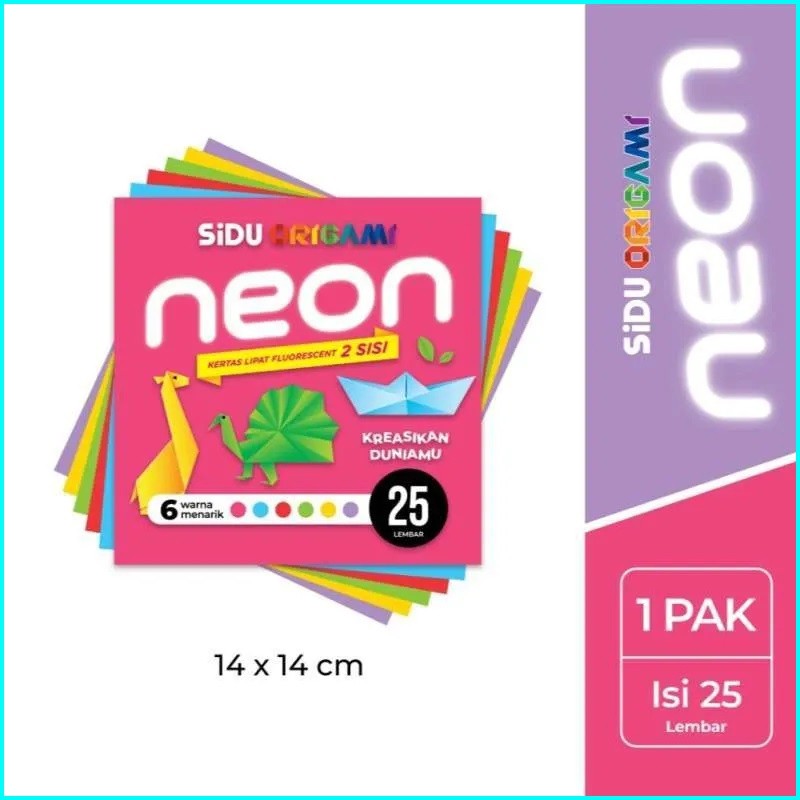 (25 LEMBAR / 1 PAX) Origami SiDU Neon 14 x 14 Cm /  SiDU Kertas Origami Neon 14 x 14 cm