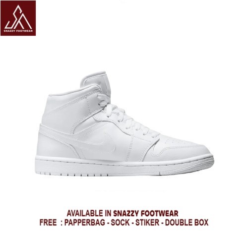 Sepatu Sneakers Nike Air Jordan 1 Mid Triple White 100% Original Unisex