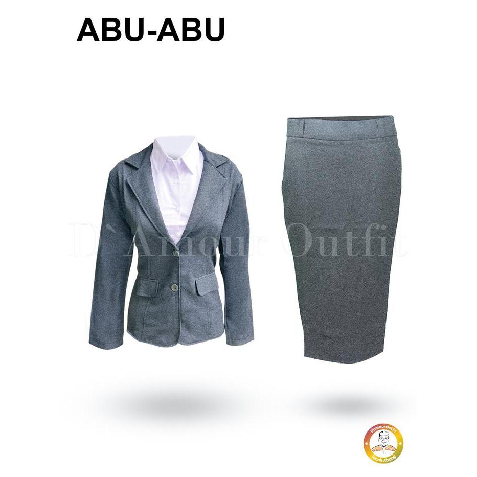 D'amour Outfit Setelan Jas Blazer Rok Span Pendek 7/8 Wanita Formal Kantoran Gabardine Polos Hitam S