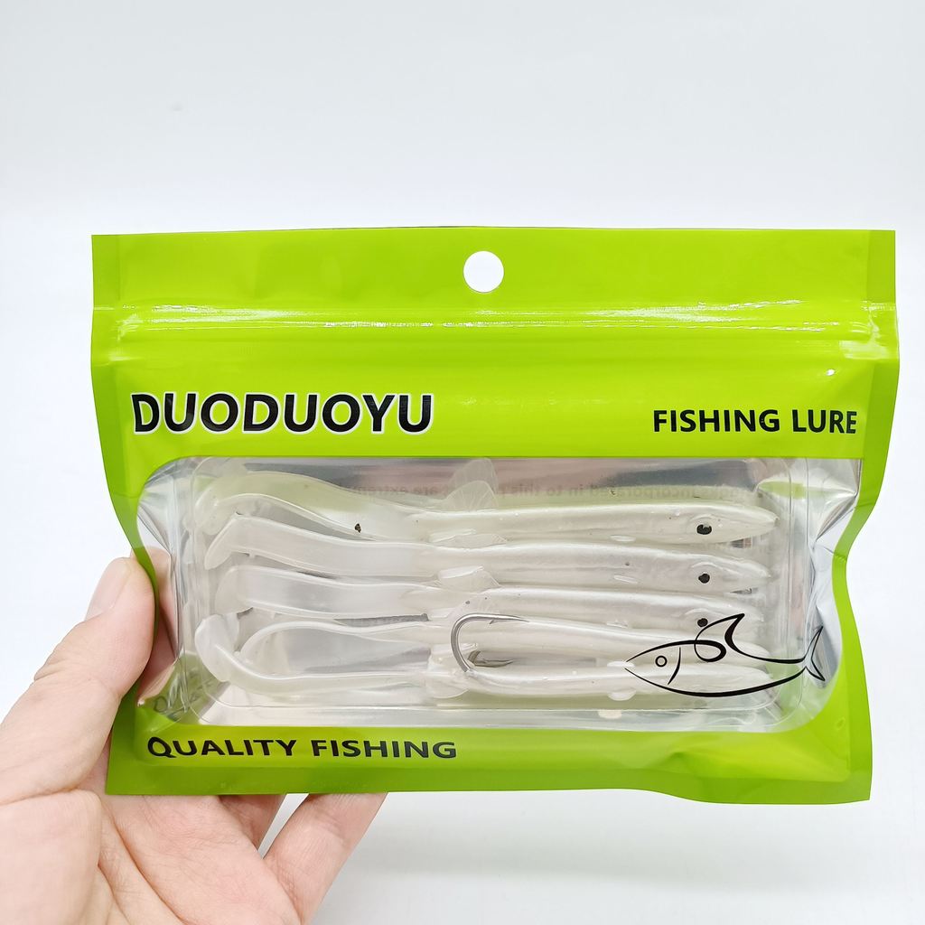 DUODUOYU 5PCS Eel Shad Fishing Lure 115mm/4g Soft Bait with Sharp Hook Set for Bass Fishing Rig Sink