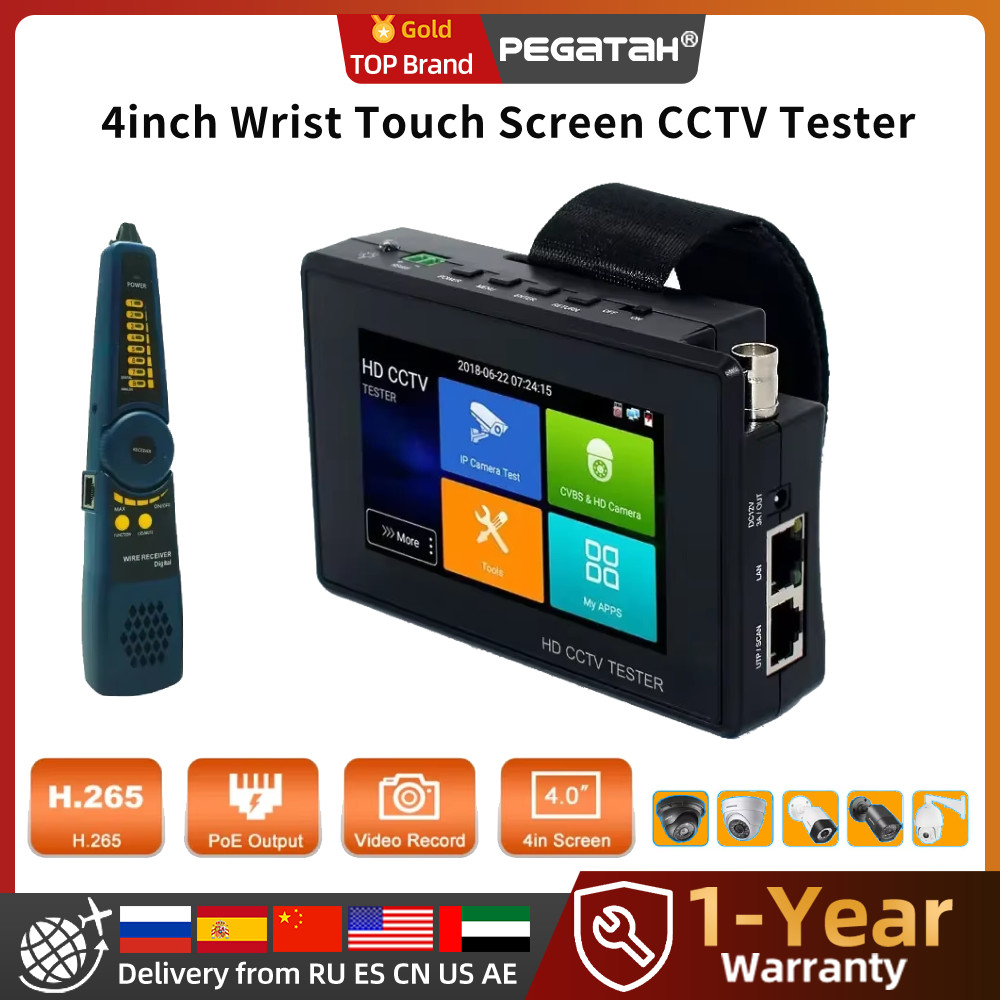 PEGATAH 4in Wrist Tou Screen CCTV Tester for IP Camera Tester H.265 IPC Tester with POE Output for C