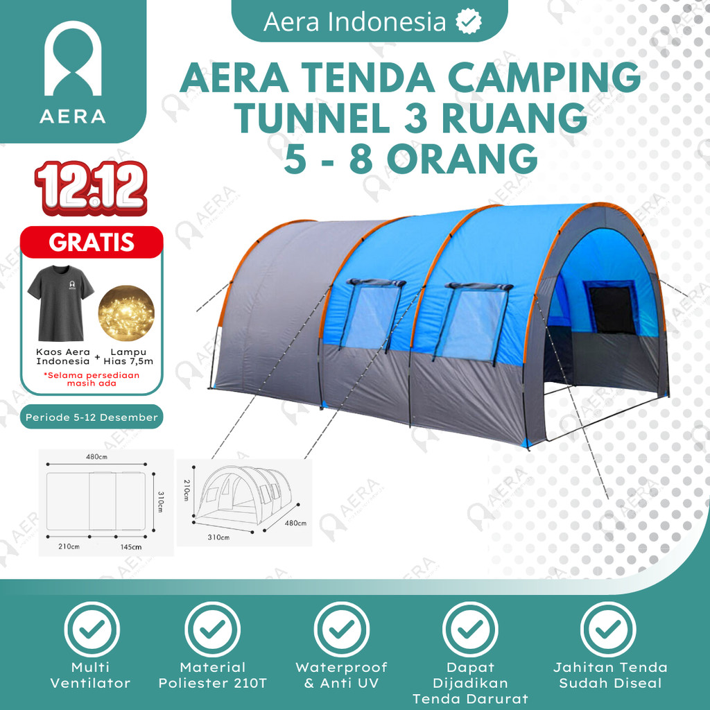 AERA Tenda Camping Tunnel 5 - 8 Orang |  Tenda Camping Keluarga | Tenda 8 Orang | Tenda Camping Outd
