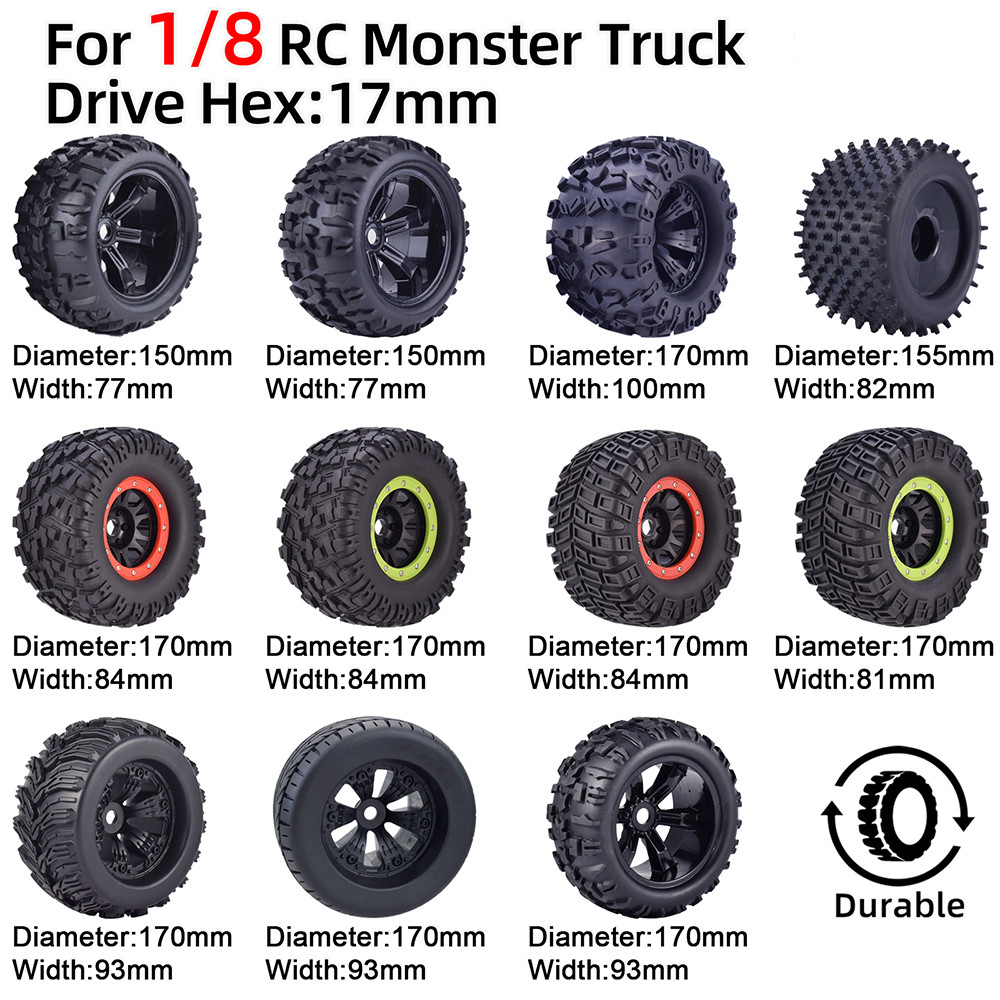 170MM 155MM 150MM Tyre Weel Monster Truck Tires Wheels 17mm Hub Hex for 1/8 RC Car HSP HPI Redcat Tr