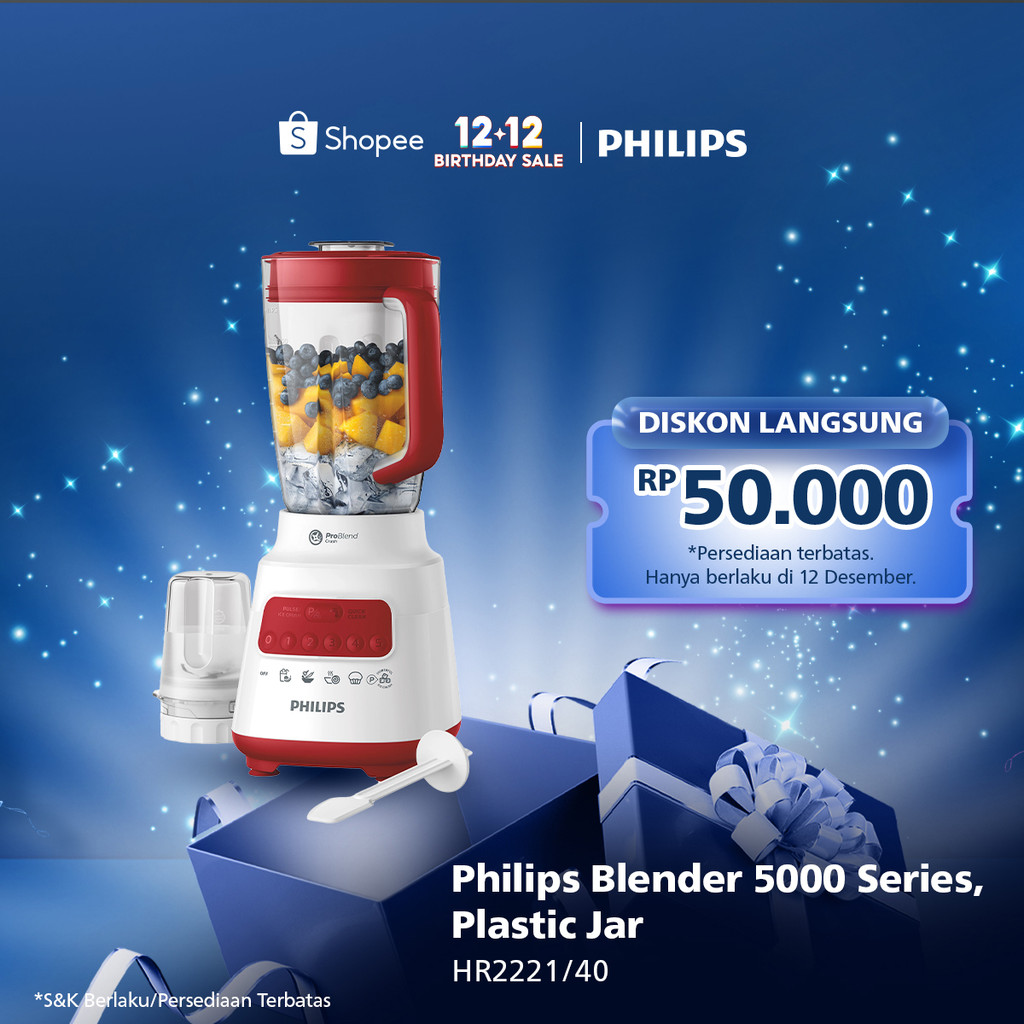 Blender Philips Plastik 2 liter - 5000 Series HR2221/40 - Blender jus - Blender bumbu philips - Dry 