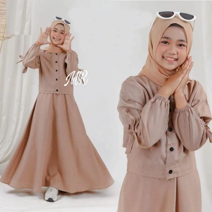 Baju Setelan Rok Anak Muslim Perempuan Usia 6 7 8 TH Set Lebaran 2022 - Mocca, all size