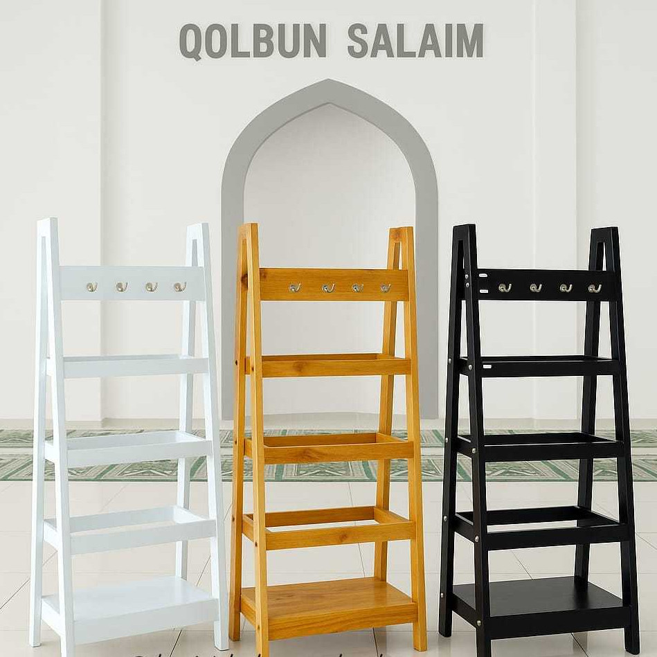 Rak Hijab Susun Gawang Gantungan Ladder Sajadah Minimalis Kerudung Mukena Kayu Anti Rayap  5 tahun r