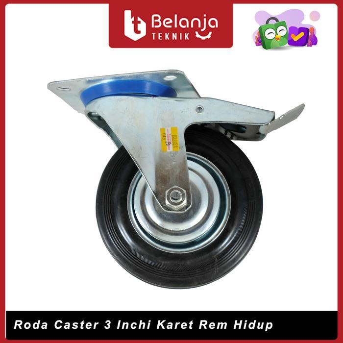 Roda Troli Roda Caster Karet 3 Inch Hidup Putar Rem 3" Roda Karet troli Troly Hidup 3"