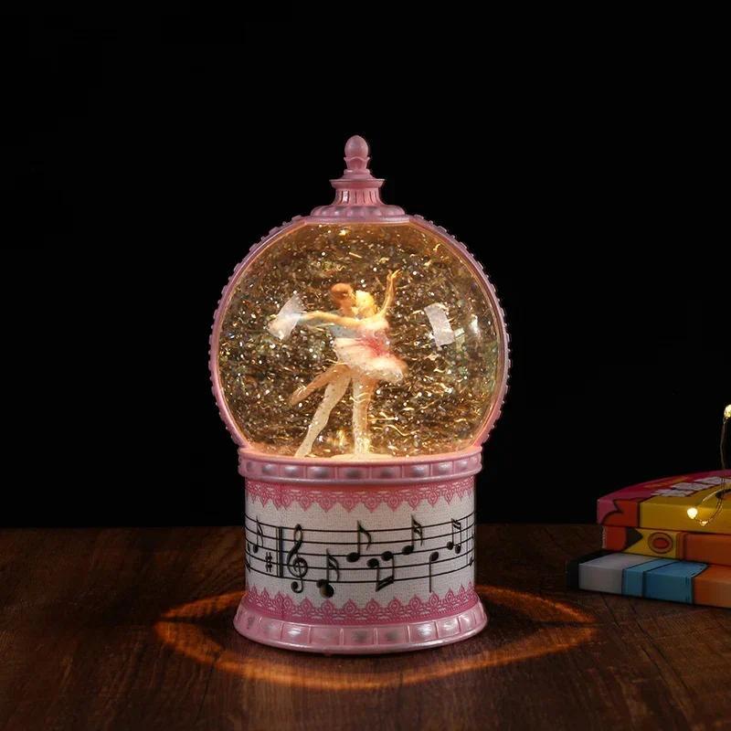 Crystal Ball Music Box Night Light Snow Whirling ballet Ball Girl Birthday Present Music Box Decorat
