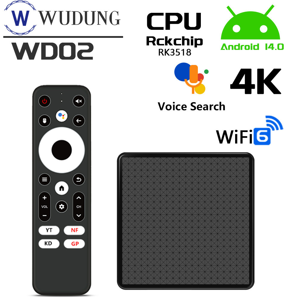 WUDUNG WD02 Android Smart TV Box 2G 16G RK3518 4K Ultra HD Smart Set Top Box  Wifi6 BT5.0 Voice Remo