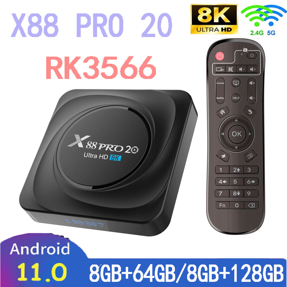 Smart TV Box X88 Pro 20 TV Box Android 11 Rockip RK3566 8GB RAM 128GB ROM 8K 2.4G 5.8G WIFI  Set Top