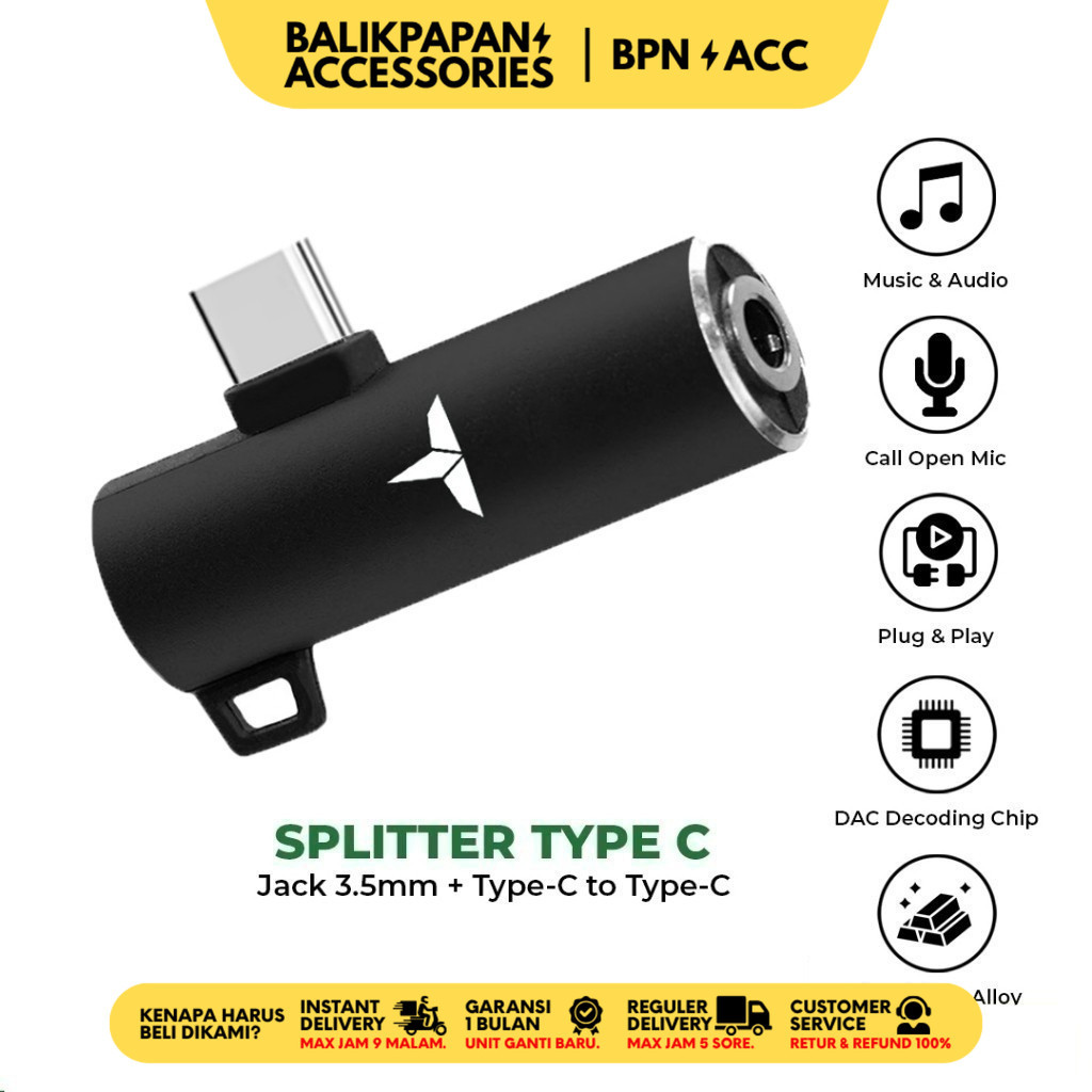 Titon Splitter Converter DAC Chip Jack 3.5mm Audio and Type C to Type C Adapter Adaptor OTG for Sams