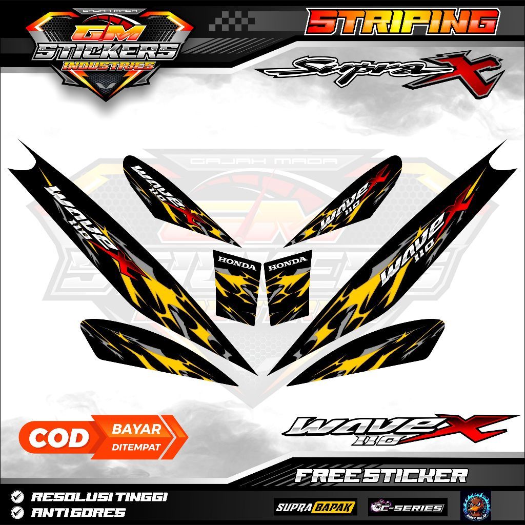 STRIPING STIKER VARIASI HONDA SUPRA X 100 OLD LAMA WAVE X 100 ABSTRAK THAILAND