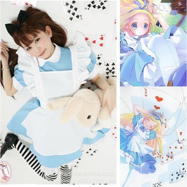 COSPLAY Alice in Wonderland Super Cute Maid Costume Aqua Blue Maid Outfit COS Anime Costume Performa