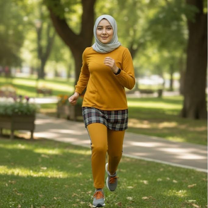 UMMI SET - Setelan Kaos Celana Olahraga Muslimah Training Senam Wanita Lengan Panjang Bahan Babyterr