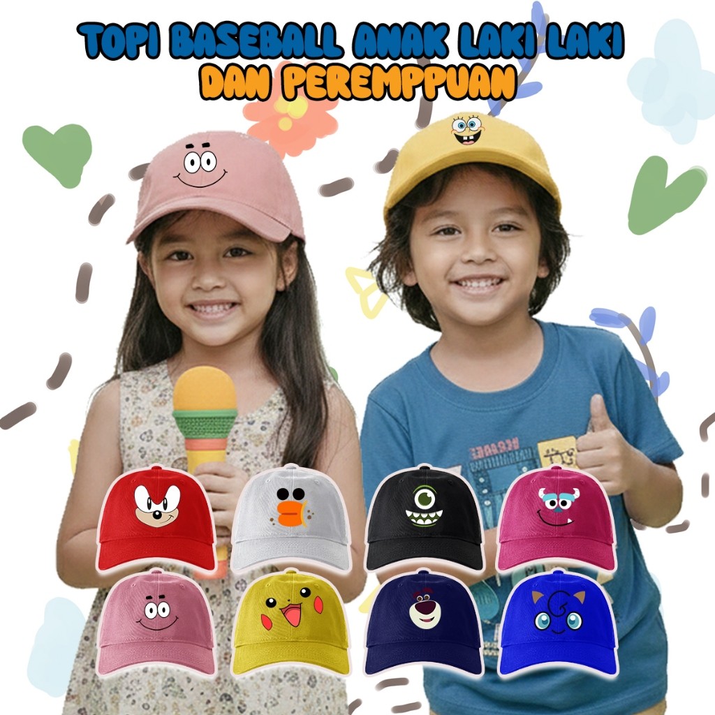 Topi Baseball Anak Karakter Kartun Lucu Anak Laki Laki & Perempuan 2-12Tahun