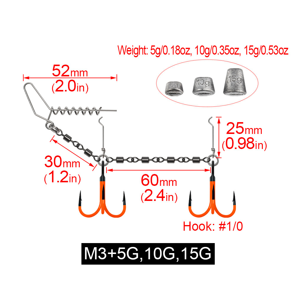 Spinpoler Rolling Swivels Spiral Stinger Rig Fishing Kit 2X UV Treble Hooks With Sinker Weight For S