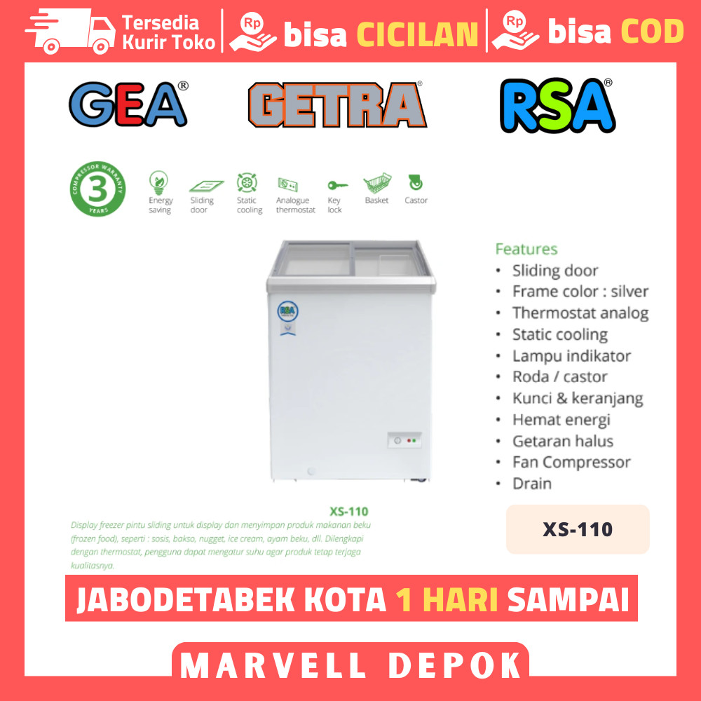 Freezer Sliding Kaca Rsa Xs 110 Freezer Sliding 100 Liter Garansi Resmi