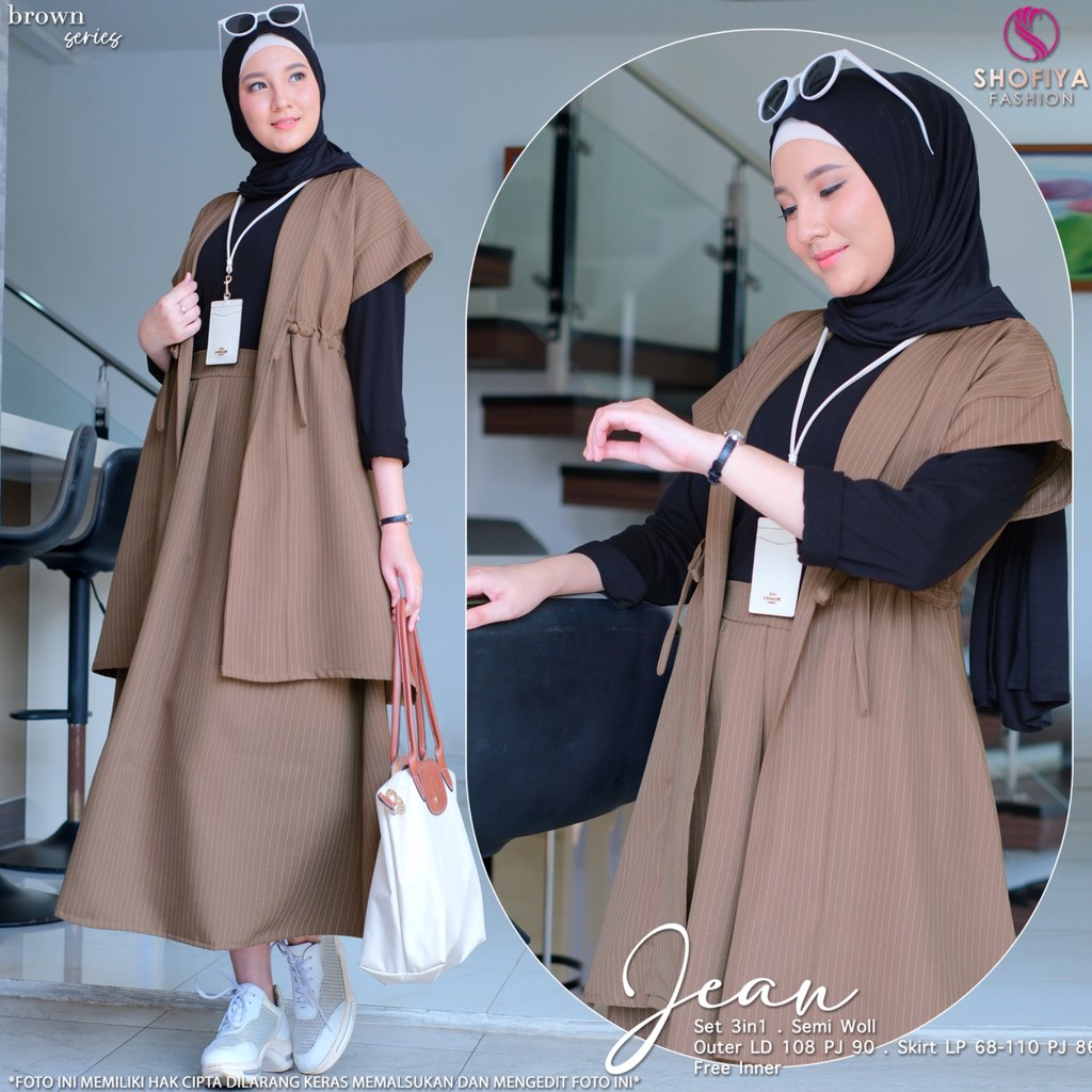 SHOFIYA OFFICIAL STORE JEAN ONESET 3IN1 SETELAN WANITA MUSLIM TERBARU INNER OUTER ROK