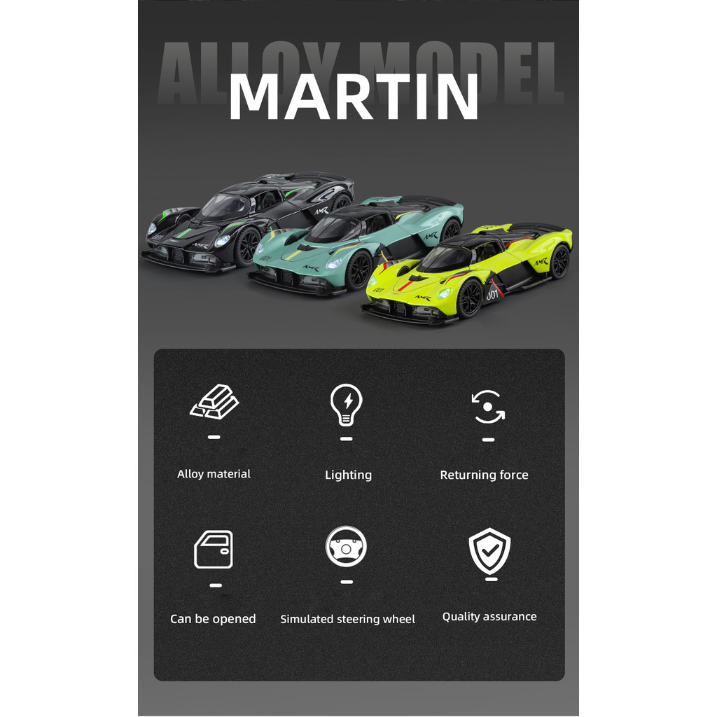 1:32 Aston Martin Valkyrie AMR 001 Super Sports Car Alloy Diecast Metal Model Car Sound & Light Coll