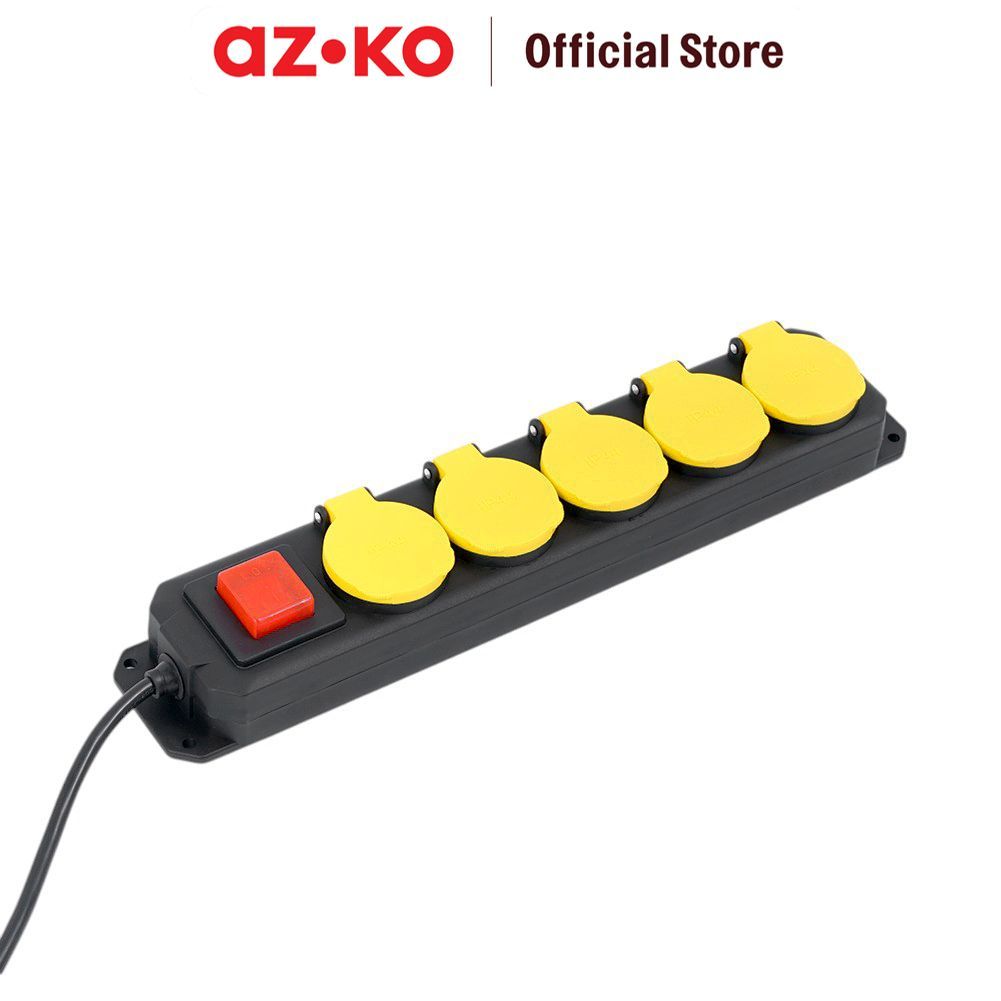 AZKO Krisbow Stop Kontak 5 Soket Outdoor - Hitam/Kuning Electric Socket Terminal Colokan Listrik Kot