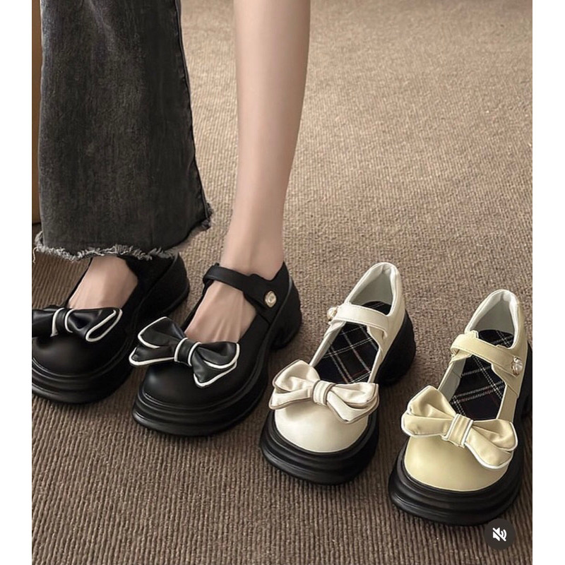 C8068 sepatu Pantofel wanita cewek putih pink kuning mary jane empuk ringan pita nyaman kekinian kor