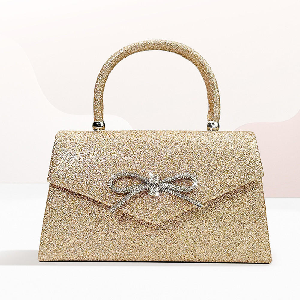 Women Clutch Purse Bow Top Handle Bag Glitter Rhinestone Sparkly Mini Square Bag Wedding Party Prom 