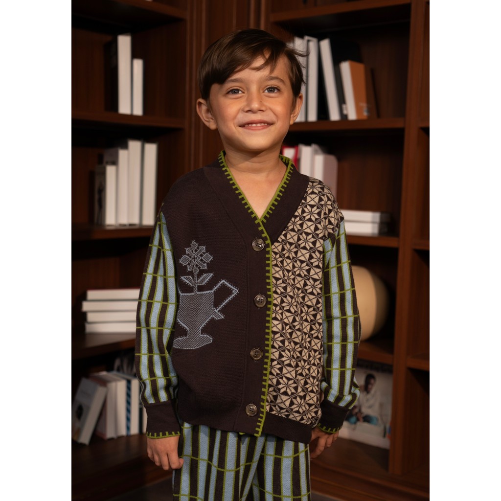 Cardigan Rajut Katun Anak dengan Pola Cross Stitch - Outer Hangat Anak