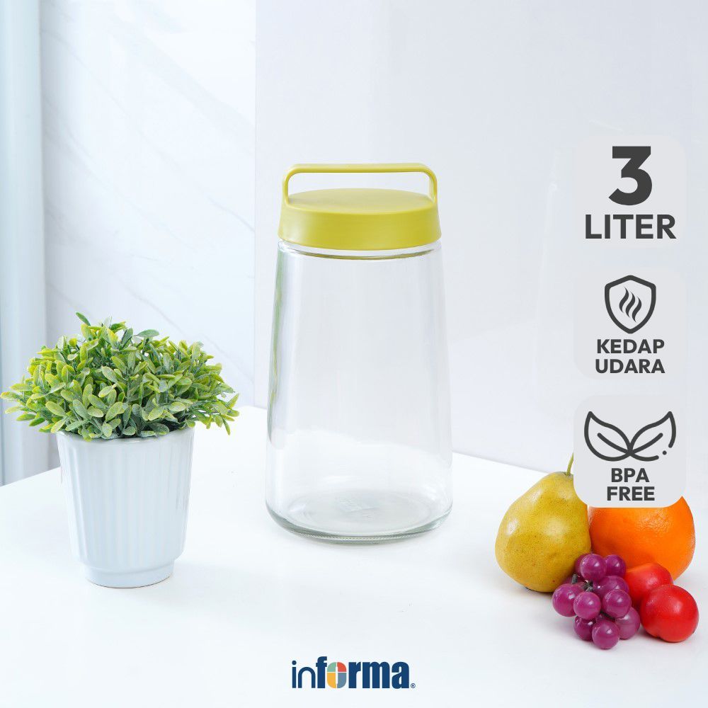 Informa Glasslock 3 ltr Stoples Dengan Handle - Hijau Jar Tempat Simpan Snack Dan Permen Setoples To