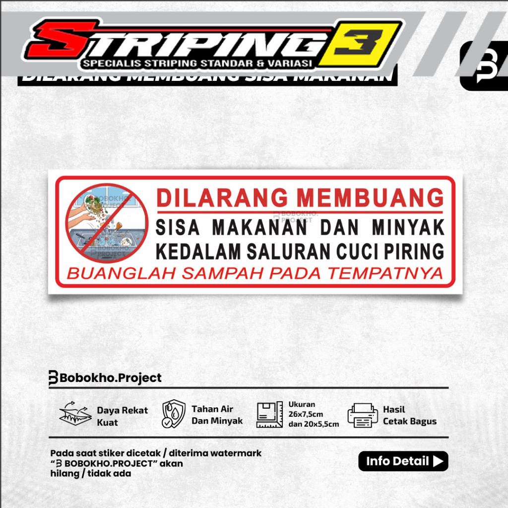 Stiker Dilarang Membuang Sisa Makanan dan minyak kedalam saluran cuci piring / wastafel