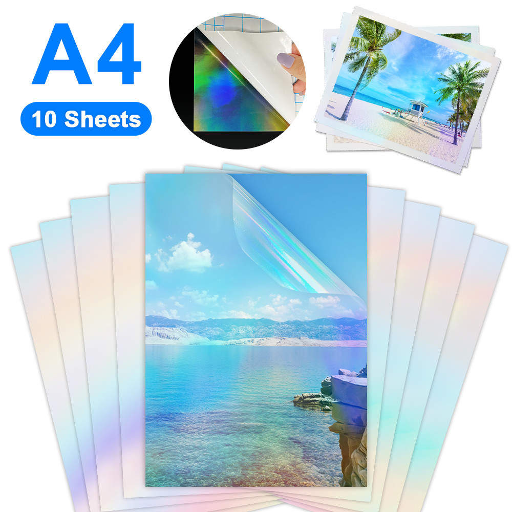 10 Sheets Transparent Holographic Cold Laminating Film A4 Self-Adhesive Paper Film Y Package Color C
