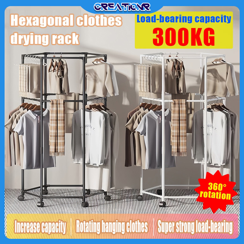 RAK GANTUNG BAJU PUTAR 360° - Stand Hanger Portable Dengan Roda, Kapasitas 40 Baju, Material Besi Ho