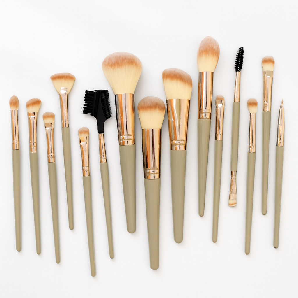 Kuas Make Up Grey 15 Pcs Terlengkap Dengan Sisir Eyelashes Dan Sisir Alis Set Kuas Rias Wajah Profes