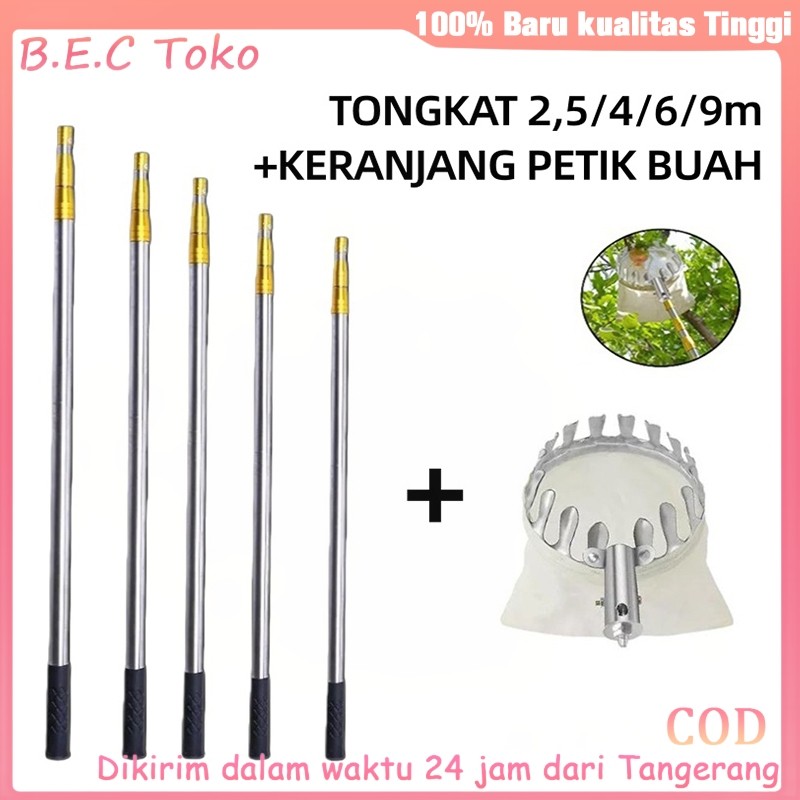 Tongkat Galah Teleskopik Pemetik Buah Tongkat Petik Buah Di Pohon Panjang dan Jaring Pemtik Buah
