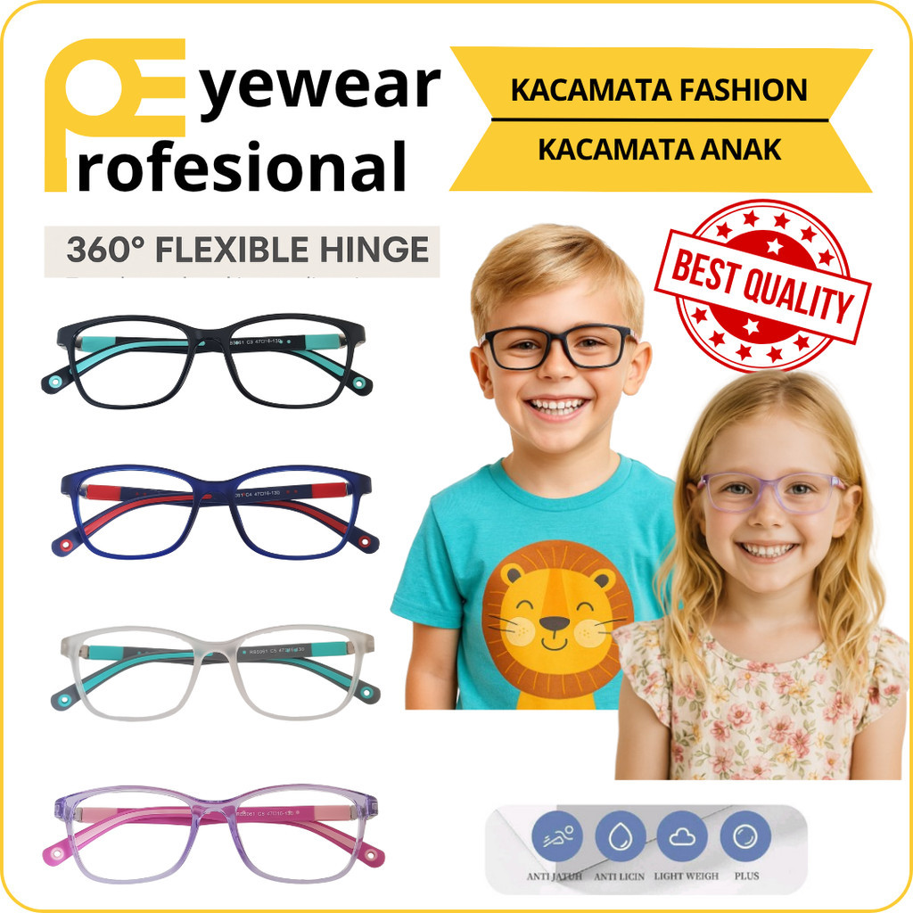 Kacamata Anak RB5061 Lensa Normal | Tangkai Elastis 360° | Bisa Ganti Lensa | Free Lap & Kotak | COD