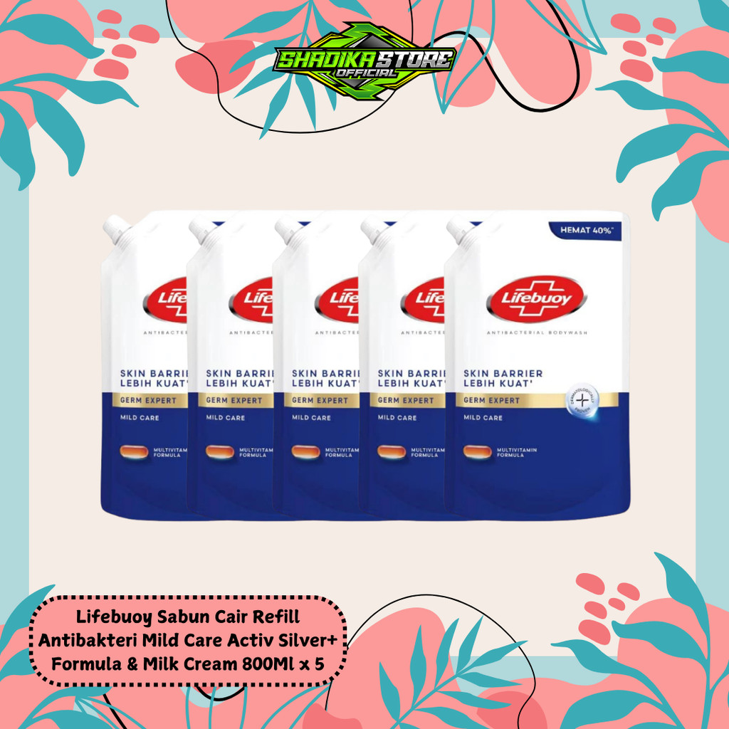 [Paket isi 5] Lifebuoy Sabun Mandi Cair Anti Bacterial Body Wash Mild Care 100% Lebih Kuat Lawan Kum