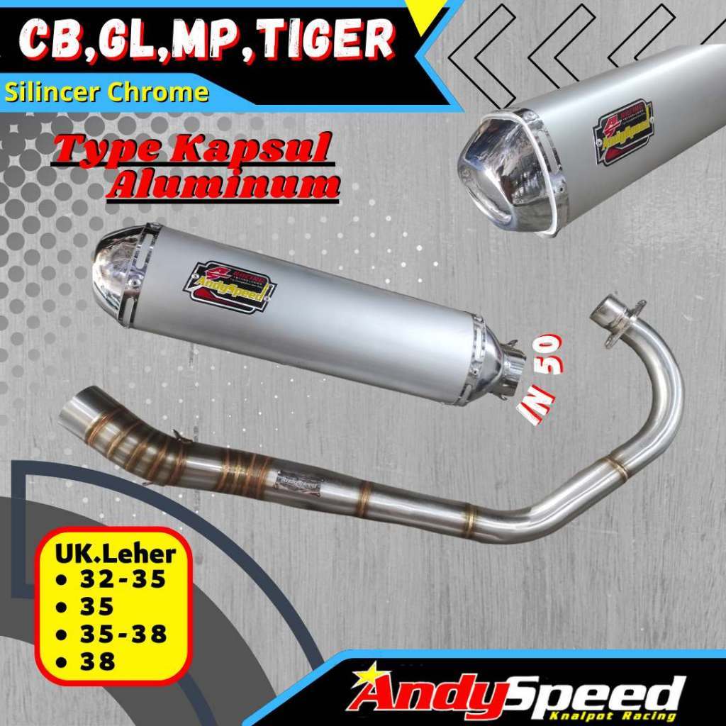 KNALPOT MEGAPRO GL CB TIGER MEGAPRO MONO VERZA LEHER FULL STAINLESS dengan SILINCER KAPSUL ALMUNIUM 
